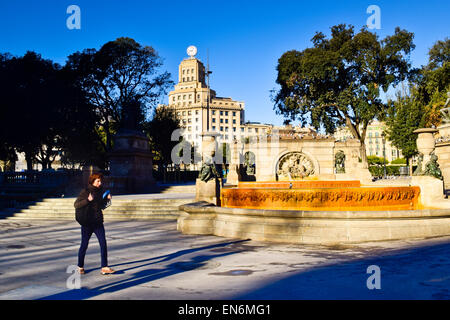 La Plaça Catalunya. Barcelone, Catalogne, Espagne. Banque D'Images