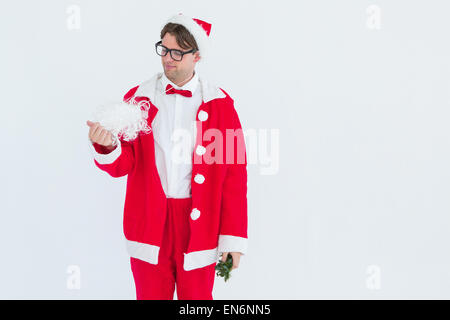 Hipster geek en costume père noël à la barbe à Banque D'Images