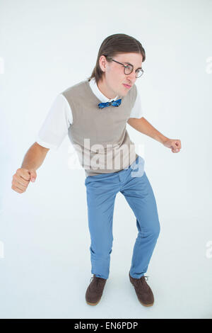 Hipster geek danse et smiling Banque D'Images