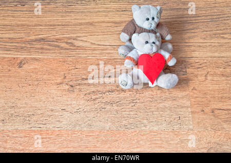 Valentines Day love teddy ours ours valentine background brown vintage concept romantique deux couple amitié rouge en bois Banque D'Images