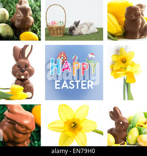 Image composite de chocolate bunny avec peu d'oeufs de pâques Banque D'Images