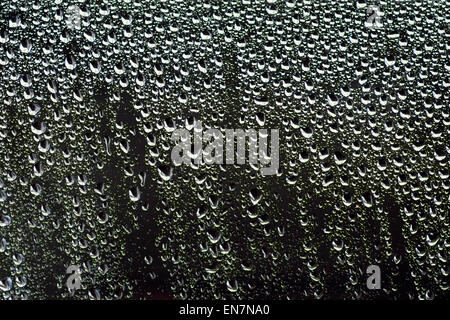Les gouttelettes d'eau sur la fenêtre d'une voiture après un orage tropical 03 Banque D'Images