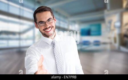 Composite image avec des lunettes offrant handshake Banque D'Images