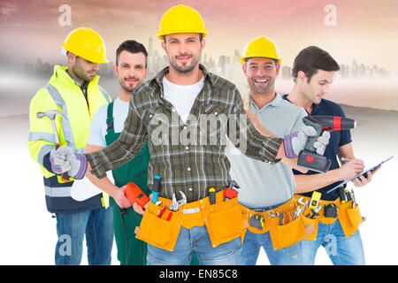 Image composite de handyman wearing tool belt Banque D'Images