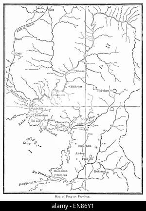 Cela se réfère à la page 181 de l’ouvrage de Griffis de 1897, probablement une carte représentant la province de Ping-an, une région de la Chine, montrant sa géographie et ses divisions administratives à l’époque. Banque D'Images