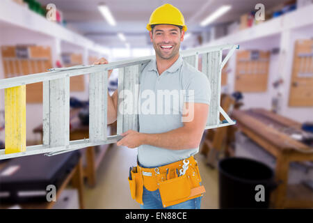 Image composite de portrait of smiling repairman transportant de bain Banque D'Images