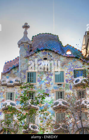 Détail de la Casa Batlló par Antoni Gaudì, Baarcelona, Espagne Banque D'Images