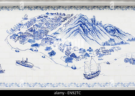 L'île de Taipa à Macao peint sur tuiles azulejo portugais Banque D'Images