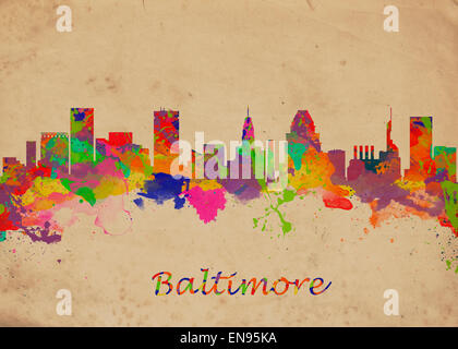 Aquarelle art print de la skyline de Baltimore USA belle l'Art de mur / Home Déco Canvas Prints Image. Excellente présentation en Banque D'Images