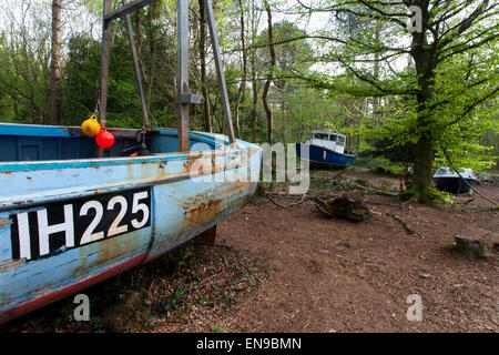 Les bateaux de pêche abandonnés à Leigh Woods, Bristol formant l'exposition d'art retirée par Luke Jerram. Banque D'Images