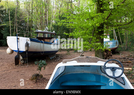 Les bateaux de pêche abandonnés à Leigh Woods, Bristol formant l'exposition d'art retirée par Luke Jerram. Banque D'Images