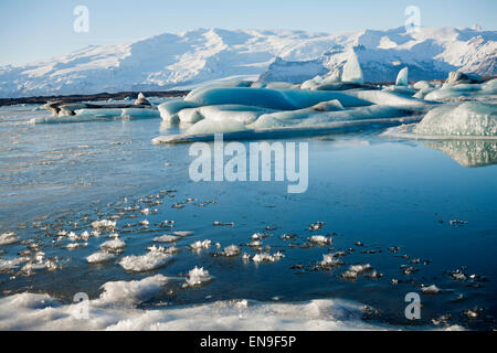 Magnifique paysage à Jokulsarlon Glacial Lagoon, sur le bord du Parc National du Vatnajokull Islande, en février Banque D'Images