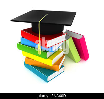 Livres colorés et graduation cap, isoler on white Banque D'Images