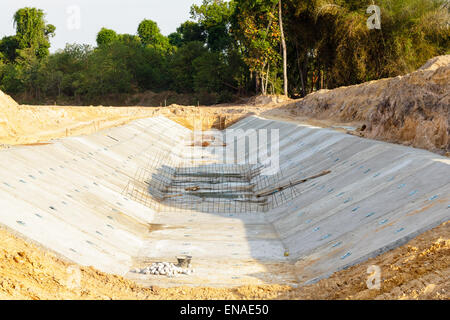 Drainage béton empilés dans le site de construction Banque D'Images