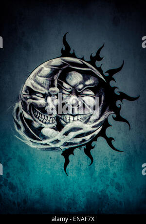 Croquis de l'art du tatouage, le soleil et la lune Banque D'Images