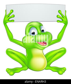 Une illustration d'une grenouille cute cartoon mascot character holding up a signer Banque D'Images