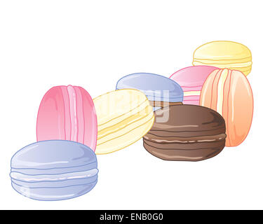 Une illustration de meringues macarons colorés avec de la crème à l'intérieur sur un fond blanc Banque D'Images