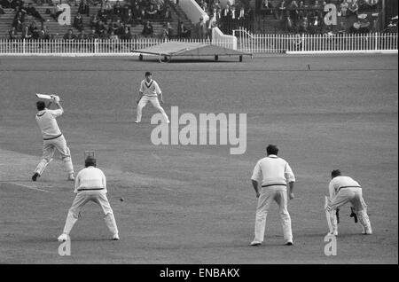 County Championship 1964 Yorkshire v Derbyshire à Bramall Lane, Sheffield. Ray Illingworth réduit à une boule de Jackson et de l'hypotrophie est hors. 26 mai 1964. Banque D'Images