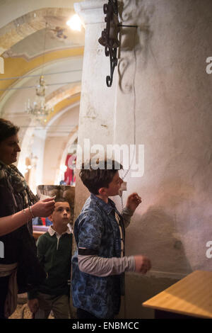 Teramo, Italie. 1er mai 2015. Chaque année en Teramo (Abruzzes, Italie) est titulaire d'un festival unique dans onoour de Saint Domenico, protecteur de morsure de serpent. La tradition est ancienne comme l'être humain sur la terre parce que snake représentent le lien entre la vie d'ouman et la terre mère. Les serpents dans les images sont 'quatre' (serpent bordée d'Elaphe quatuorlineata). Serpari (c'est le nom de la personnes qui chassent en vie serpent) est le seul peuple en Europe avec l'autorisation de chasser et à la détention de serpents, qui sera libéré les jours après le festival Crédit : Francesco Gustincich/Alamy Live News Banque D'Images