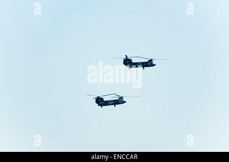 Deux Boeing CH-47D Chinook helicopters battant Banque D'Images