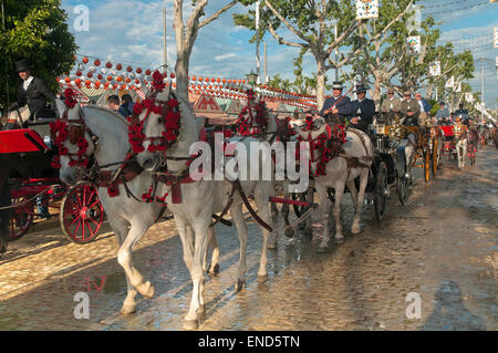 Foire d'avril, voitures à cheval, Séville, Andalousie, Espagne, Europe Banque D'Images