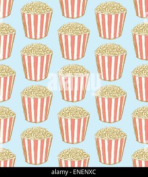 Croquis pop corn au style vintage, vector pattern transparente Illustration de Vecteur