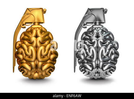 3D render of brain comme grenade dans l'or et l'argent Banque D'Images