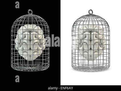 3D render of human brain in cage Banque D'Images