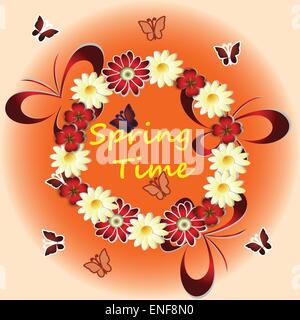 Temps de printemps avec fleurs, papillons Illustration de Vecteur