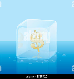 Symbole du dollar à l'intérieur d'un cube de glace comme symbole de crédit congelé ou surgelé capital. Banque D'Images