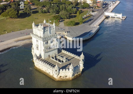 Vue aérienne de la tour de Belém - Torre de Belem à Lisbonne, Portugal Banque D'Images