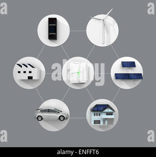 Conception de système de batterie stationnaire. Produire de l'énergie électrique à partir de l'énergie solaire et éolienne support accueil utiliser et EV etc. Banque D'Images