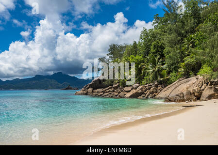 Anse Soleil tropical beach, l'île de Mahé, Seychelles Banque D'Images