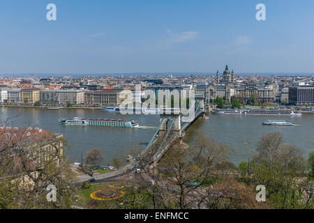 Vue depuis la place Saint György sur le Danube à Pest, Buda, Budapest, Hongrie Banque D'Images