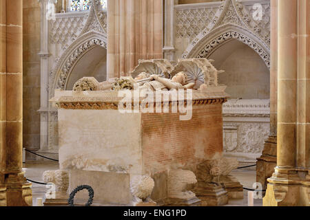 Le Portugal, Batalha : tombeau du roi João I et son wive Filipa de Lencastre, fondateurs chapelle, monastère Santa Maria da Vitoria Banque D'Images