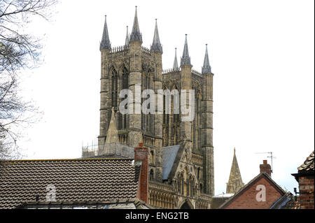 Vue sur la cathédrale de Lincoln de Bailgate, Lincoln, UK Banque D'Images