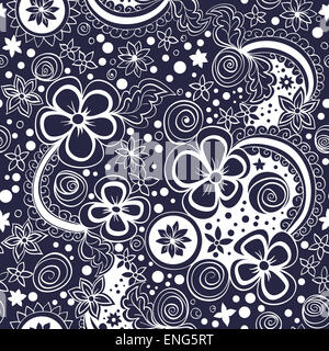 Seamless vector motif floral noir et blanc Banque D'Images