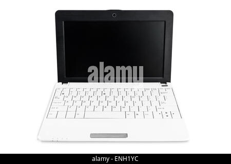 Netbook avec clavier et écran noir blanc isolé sur fond blanc Banque D'Images