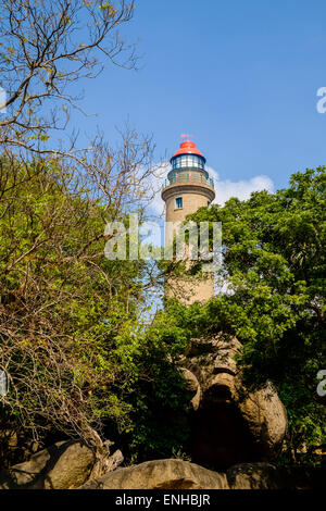 Mahabalipuram phare. Le groupe de monuments sont sur la liste du patrimoine mondial de l'UNESCO. Banque D'Images