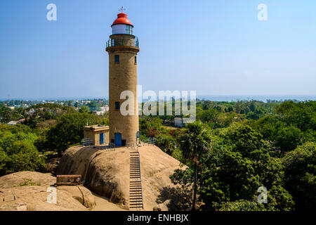 Mahabalipuram phare. Le groupe de monuments sont sur la liste du patrimoine mondial de l'UNESCO. Banque D'Images