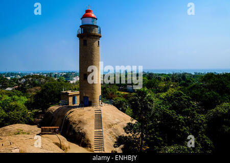 Mahabalipuram phare. Le groupe de monuments sont sur la liste du patrimoine mondial de l'UNESCO. Banque D'Images