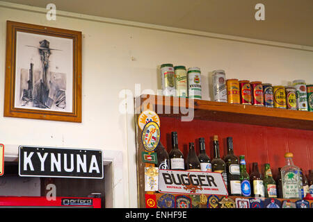 Au bar à talon bleu Pub dans Kynuna, dit être la pub où le swagman dans Waltzing Matilda a eu sa dernière bière Banque D'Images