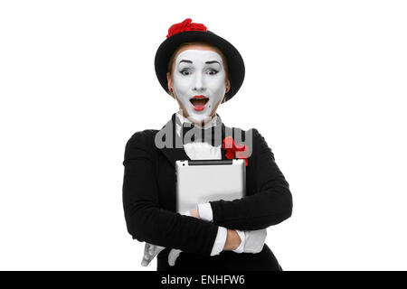 Mime surpris isolé sur fond blanc Banque D'Images