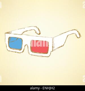 Sketch lunettes 3D style vintage, vector Illustration de Vecteur