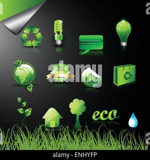 Bel ensemble d'icônes de l'écologie Illustration de Vecteur