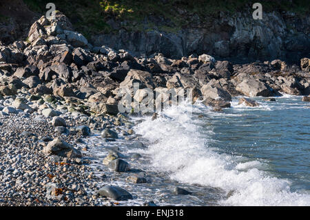 Les vagues sur la plage de galets à Aberbach suivant pour Abermawr Pembokreshire en Amérique du Nord. Banque D'Images