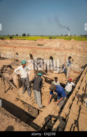 Les personnes travaillant à un brick works dans l'Uttar Pradesh, Inde Banque D'Images