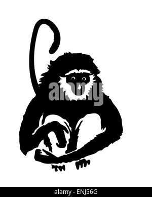 Singe. Hand drawn silhouette d'animal sur fond blanc Illustration de Vecteur