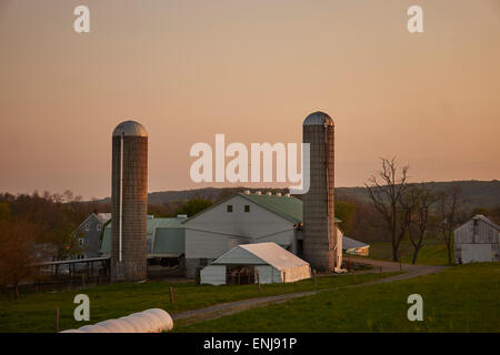 Amish farm au coucher du soleil, Schaefferstown, Liban County, California, USA Banque D'Images