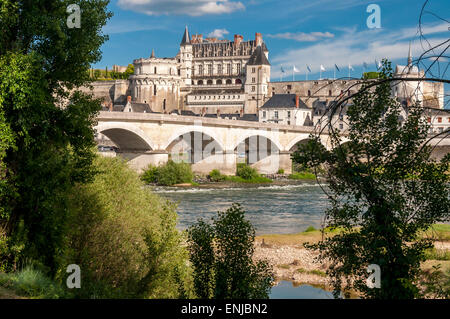 Chateau et pont sur la Loire, Amboise Banque D'Images